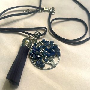 Blue Lapis Tree of Life corded necklace
